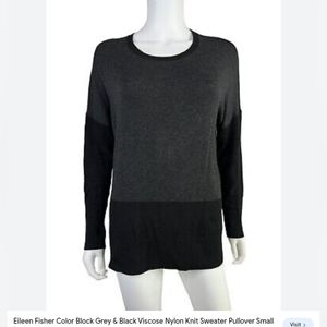 Eileen Fisher Woman's Color Block Grey & Black Viscose Nylon Knit Sweater Small